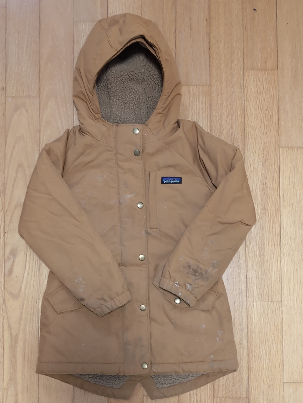 Patagonia Kids Hooded Waterproof Isthmus Parka in Tan